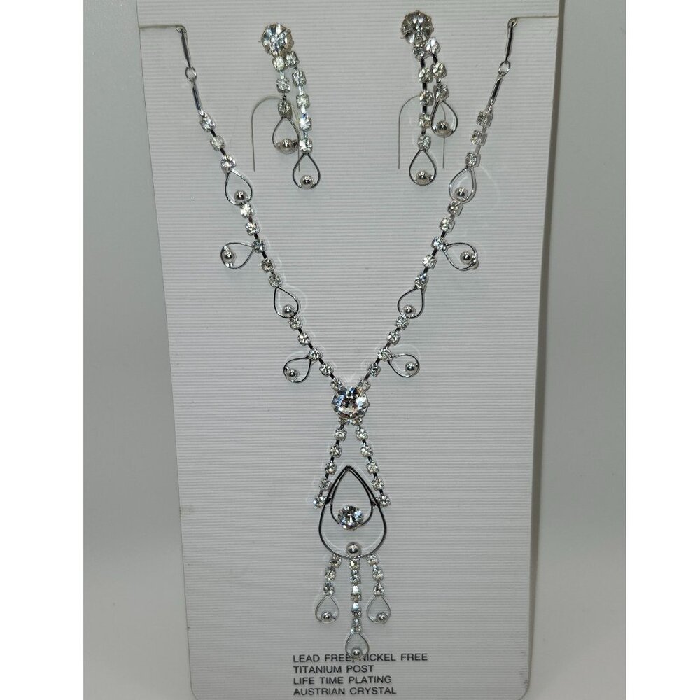 Saint Sammy Austrian Crystal Necklace/Earrings Double Tear Drop Prom or Wedding
